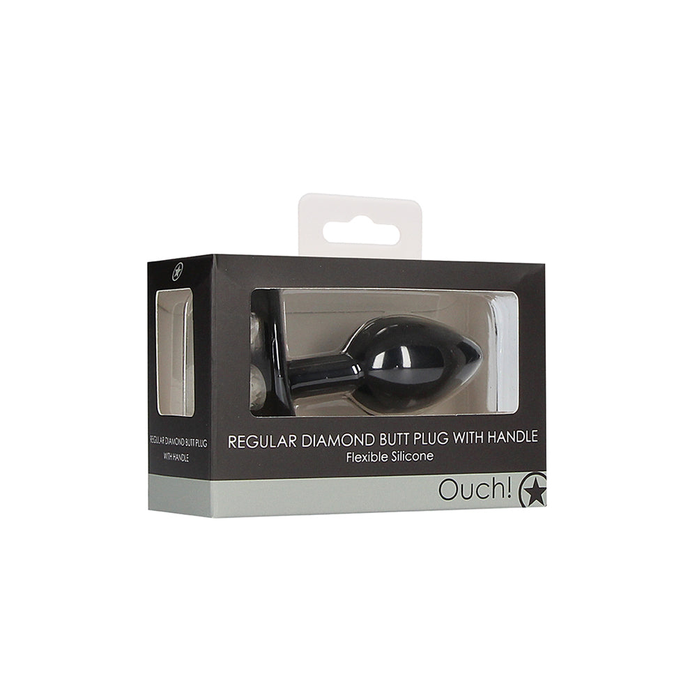 Ouch! Regular Diamond Butt Plug With Handle Black