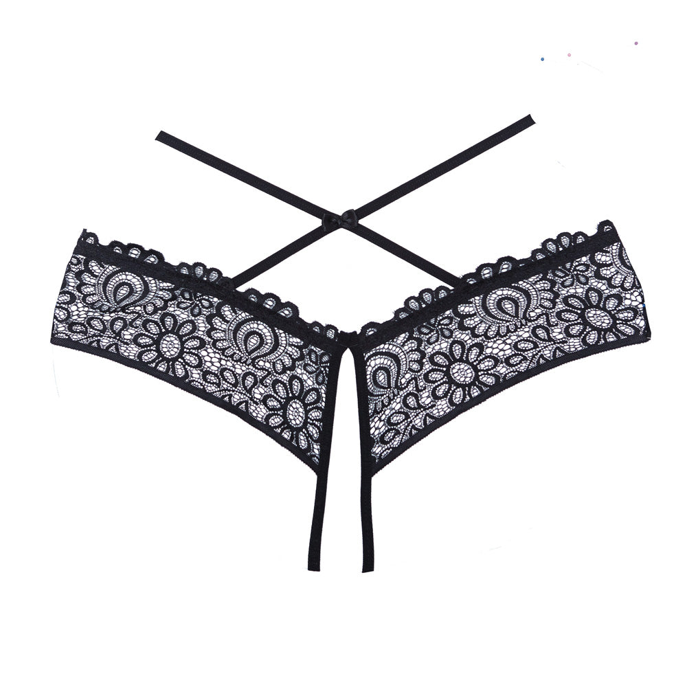 Adore Open Panty Lace Band Criss Cross Waist Straps Black One Size