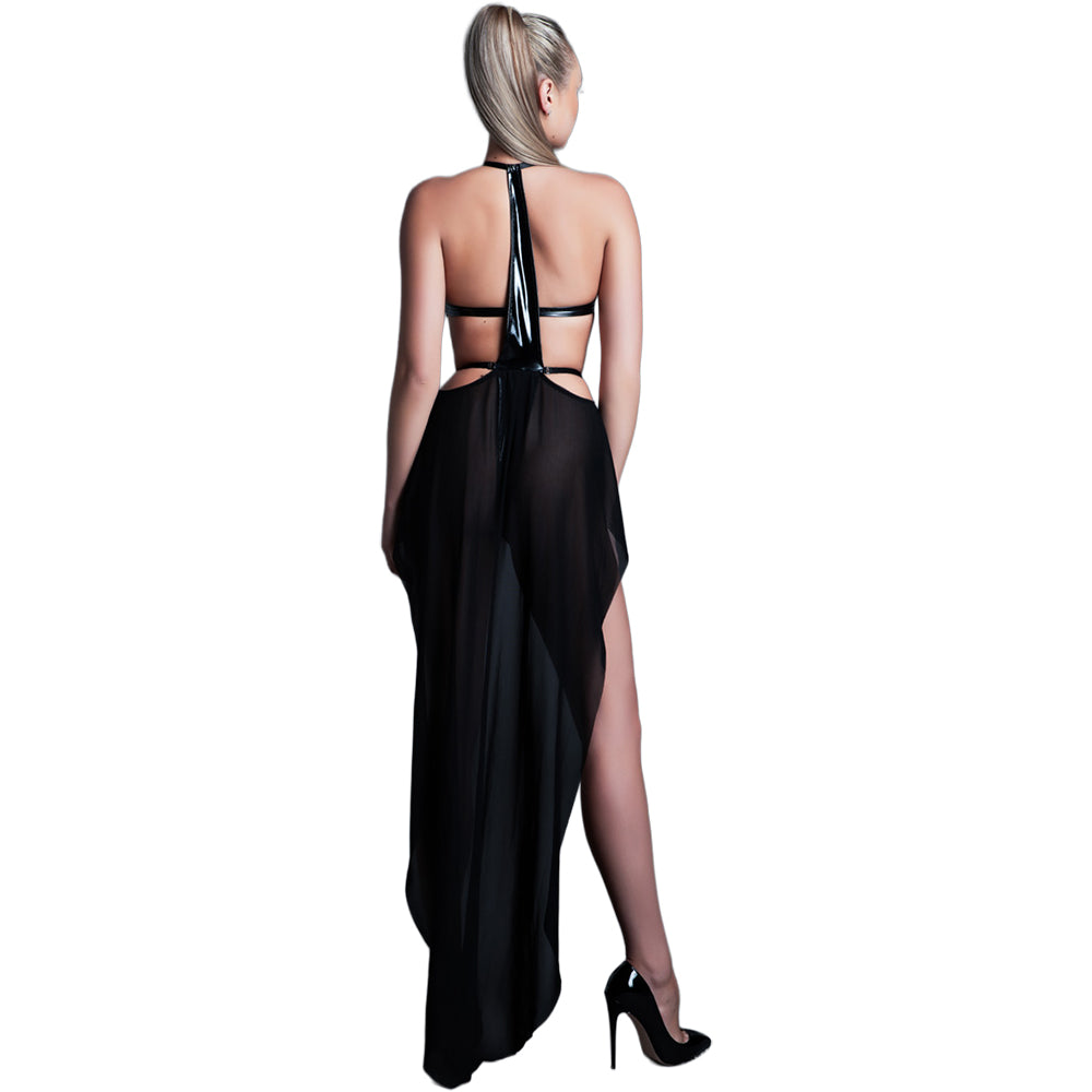 Latex-Look Vinyl & Mesh Bodysuit With Flirty Skirt Take Me Medium