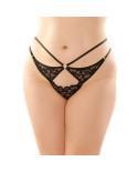 Jasmine Cut-Out Lace Thong Black Queen Size