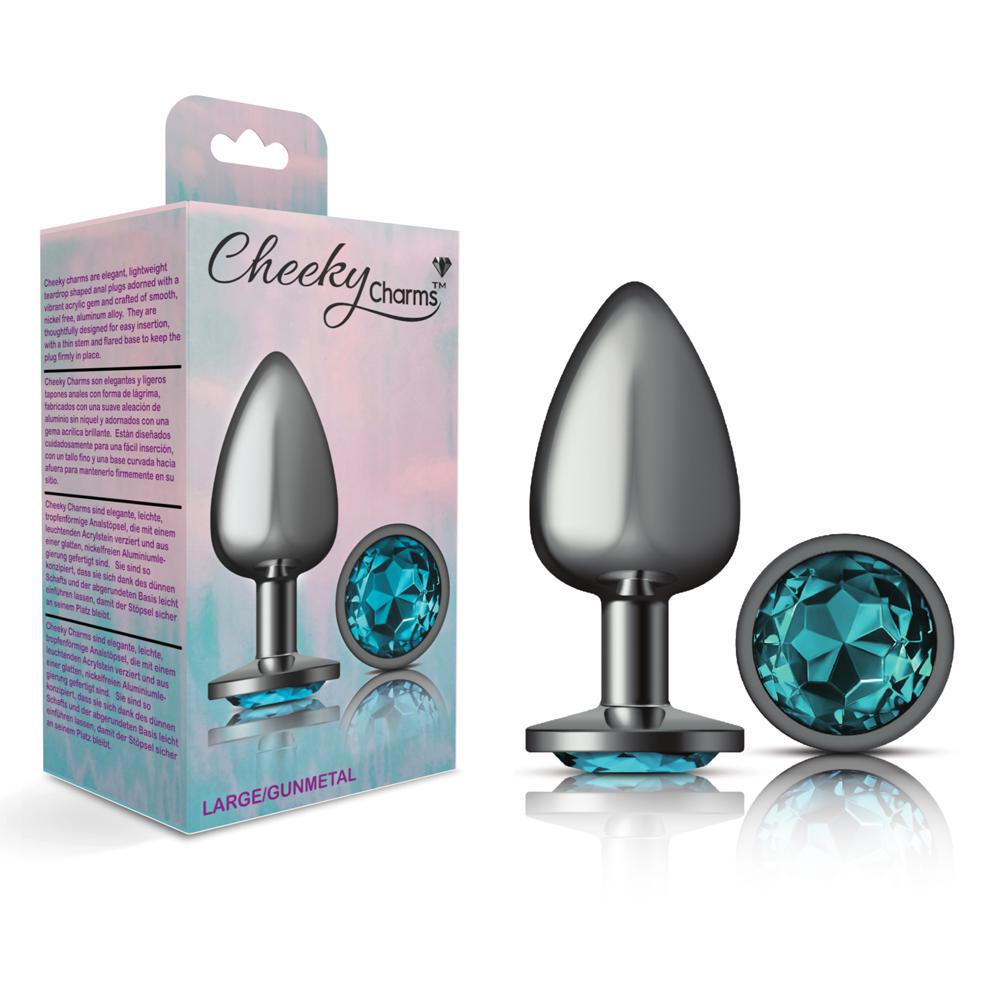 Cheeky Charms Metal Butt Plug Gunmetal Round Teal Large