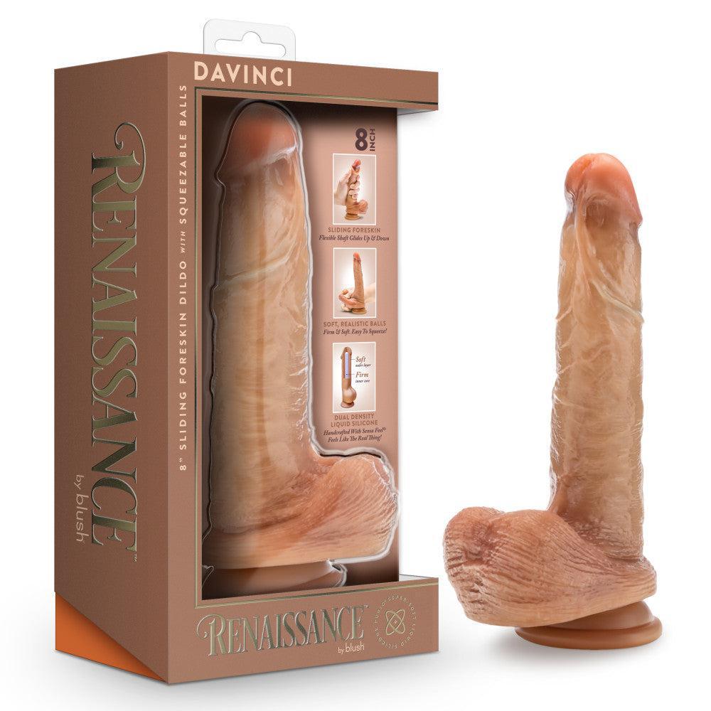 Renaissance Davinci 8" Sliding Foreskin Dildo With Squeezable Balls Tan