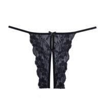 Adore Lace Open Panty Double Mini Bow Detail In The Front And Back Black One Size