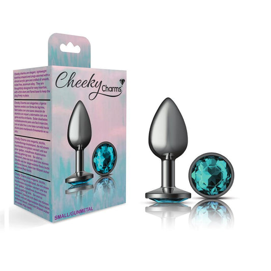 Cheeky Charms Metal Butt Plug Gunmetal Round Teal Small