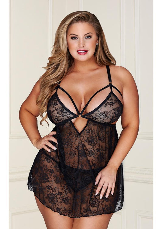 2 Piece Lace Babydoll Set w/ G-String - QS