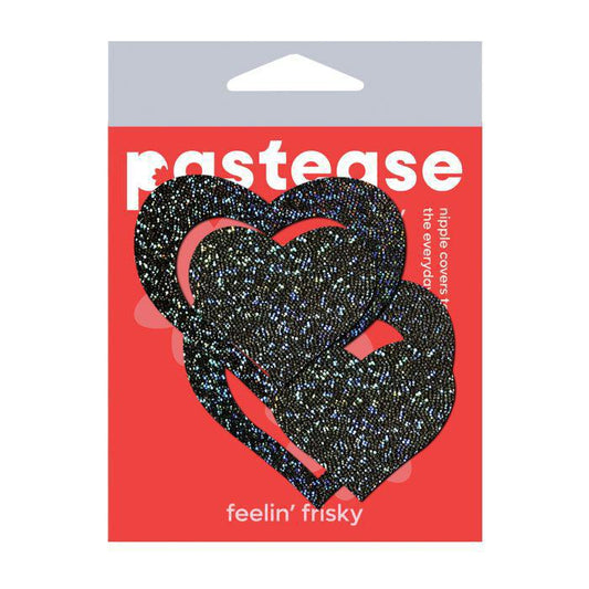 Pastease Glitter Peek a Boob Hearts - Black O/S