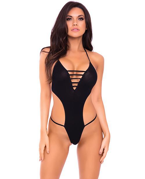 Pink Lipstick V is for Vixen Bodysuit Black M/L