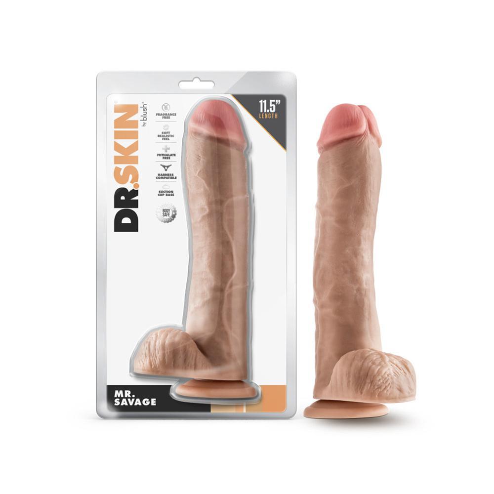 Dr. Skin Mr. Savage 11.5" Dildo With Balls Beige