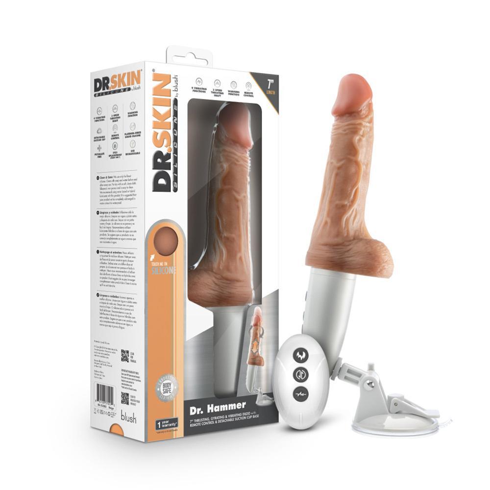 Dr. Skin Silicone Dr. Hammer 7" Thrusting Dildo With Handle Beig