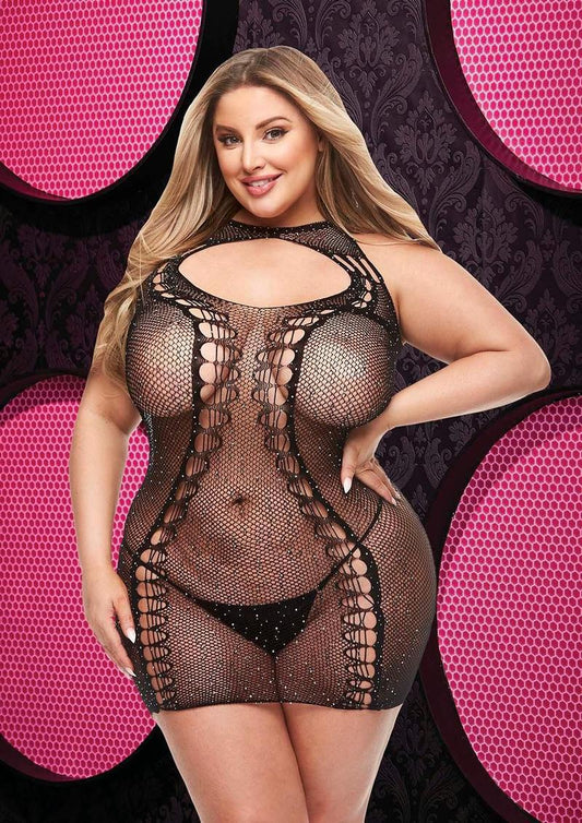 BLING BLING HALTER MINI DRESS - BLK - Q - Temptations