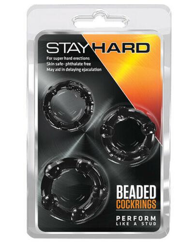 Blush Stay Hard Beaded Cock Rings 3 Pack Penis Enhancement Sex Toy - Black - Temptations