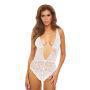 Bombshell Boudoir Lace Deep V Exposed Wire Teddy White SM - Temptations