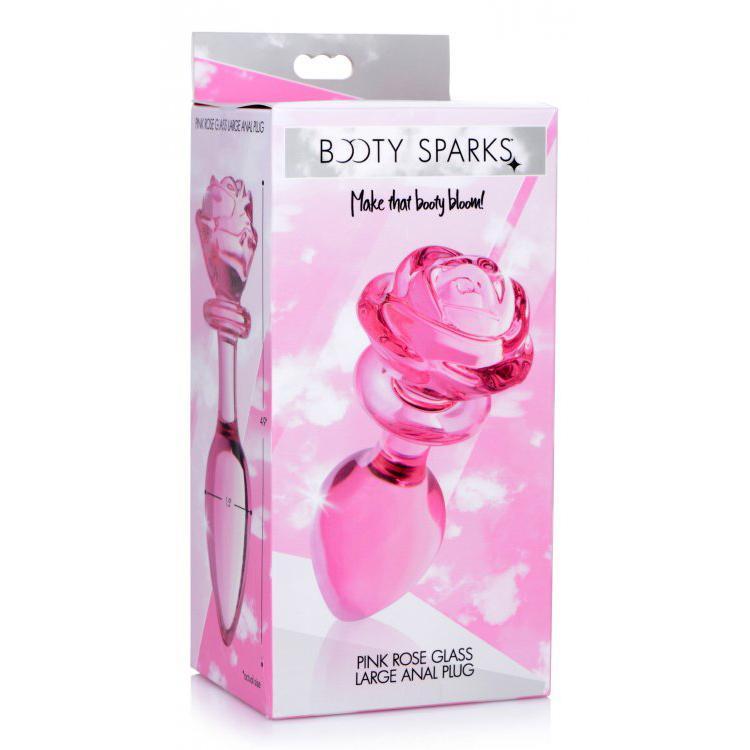 Booty Sparks Pink Rose Glass Large Anal Plug - Temptations