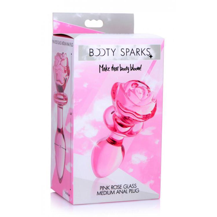 Booty Sparks Pink Rose Glass Medium Anal Plug - Temptations