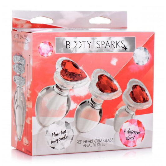 Booty Sparks Red Heart Gem Glass Anal Plug Set - Temptations