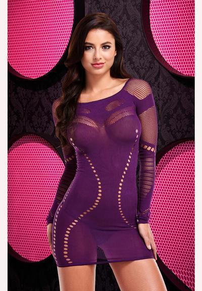 LONG SLEEVE MINI DRESS-PURPLE