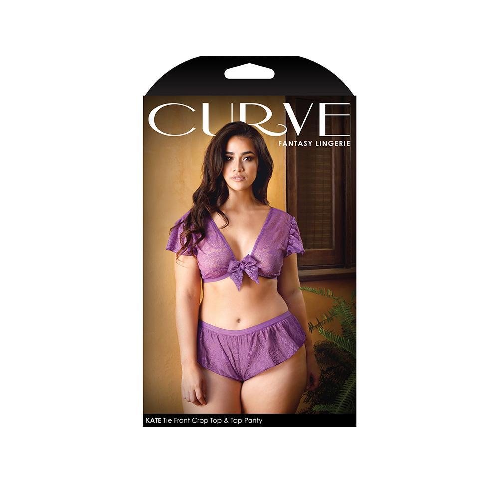 Curve Kate Tie Front Lace Crop Top With Matching Tap Panty