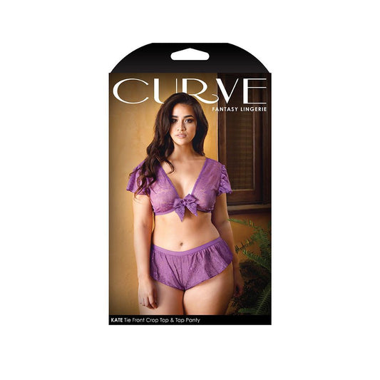 Curve Kate Tie Front Lace Crop Top With Matching Tap Panty