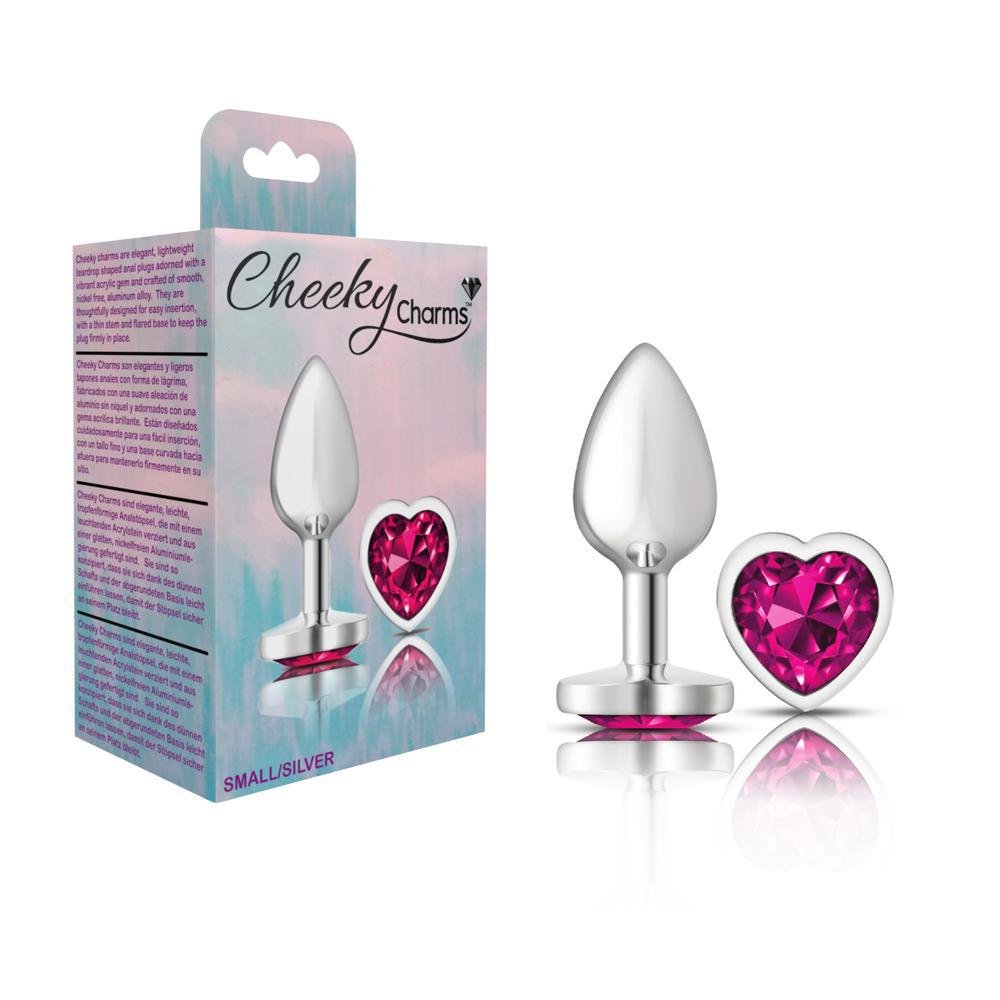 Cheeky Charms Metal Butt Plug Silver Heart Bright Pink Small - Temptations