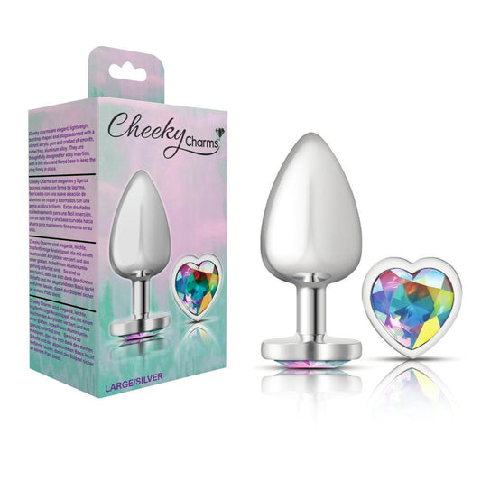 Cheeky Charms Metal Butt Plug Silver Heart Clear Iridescent Large - Temptations