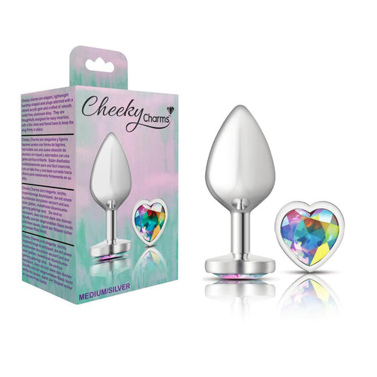 Cheeky Charms Metal Butt Plug Silver Heart Clear Iridescent Medium - Temptations