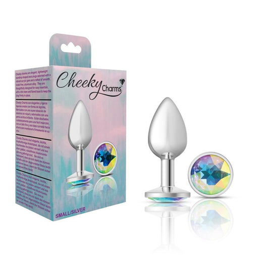 Cheeky Charms Metal Butt Plug Silver Round Clear Iridescent Small - Temptations