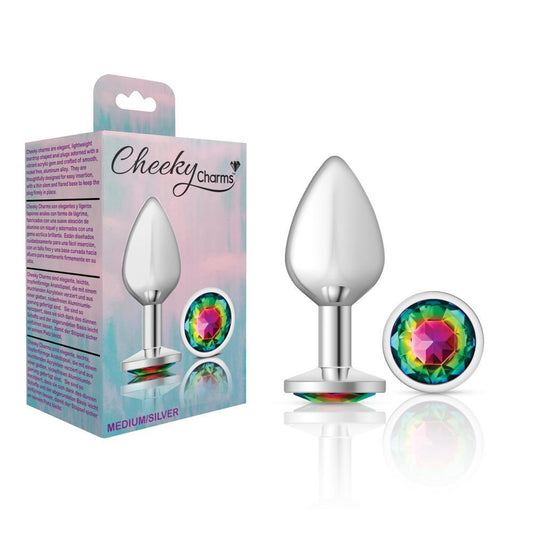 Cheeky Charms Metal Butt Plug Silver Round Rainbow Medium - Temptations
