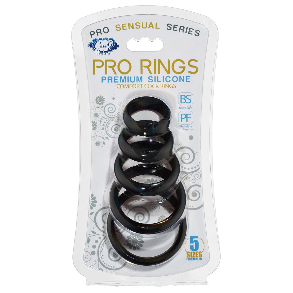 Cloud 9 Pro Sensual Comfort Cock Rings 5 Pack W/ Flat Back Design