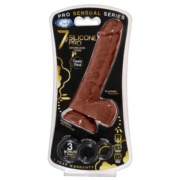 Cloud 9 Pro Sensual Premium Silicone Dong W/ 3 C Rings Brown 7" Discounted - Temptations