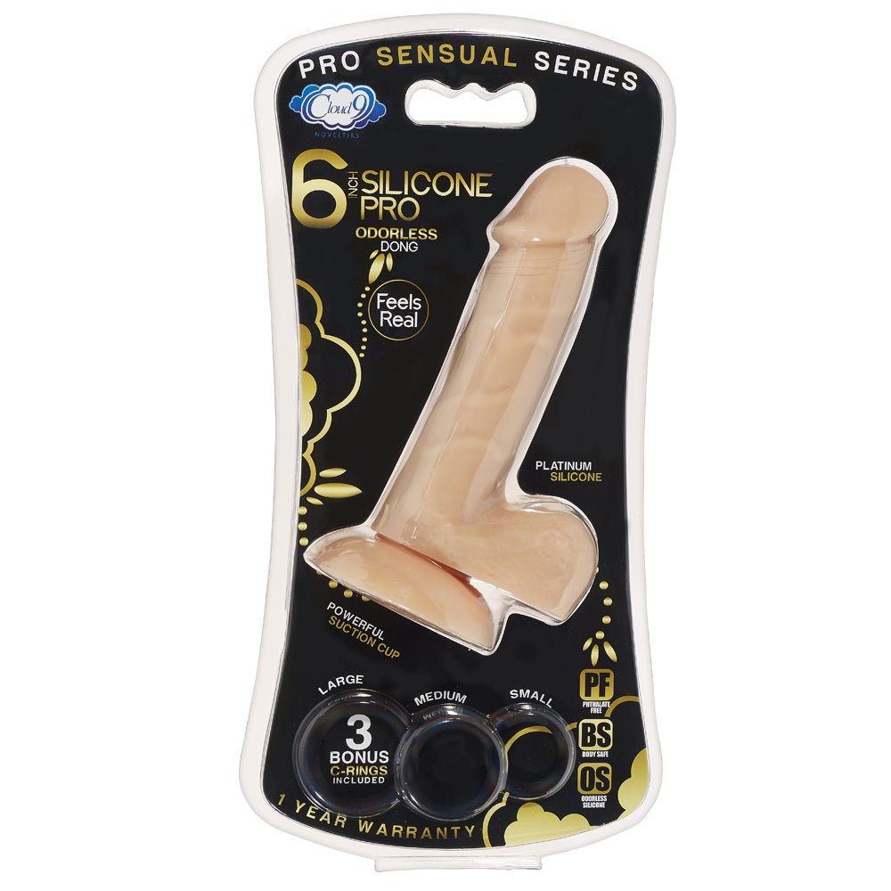 Cloud 9 Pro Sensual Premium Silicone Dong W/ 3 C Rings Flesh 6"