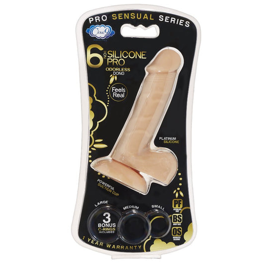 Cloud 9 Pro Sensual Premium Silicone Dong W/ 3 C Rings Flesh 6"