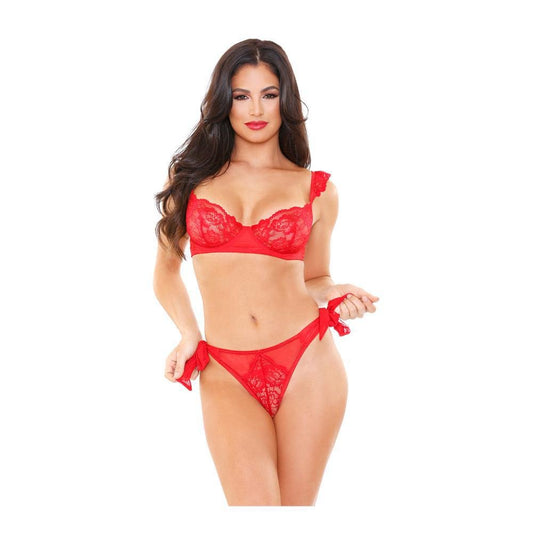 CORA LACE BRA & SIDE TIE PANTY SET - Temptations
