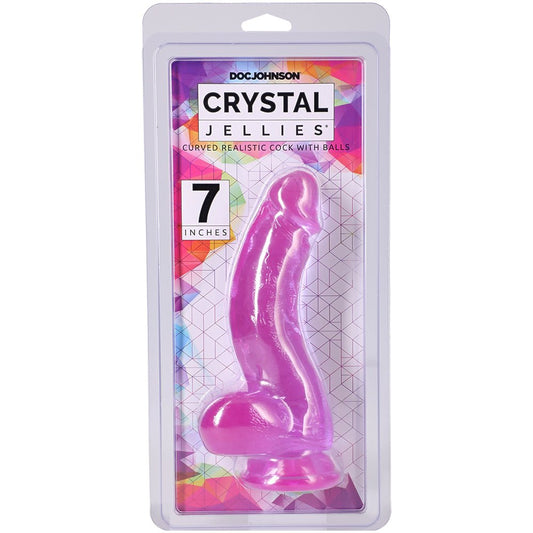 Crystal Jellies Curved Realistic Cock With Balls 7 Inch Purple