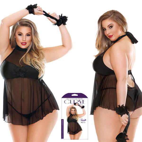 Curve Belladonna Babydoll Handcuffs And G - String - 1X/2X Boxed - Temptations