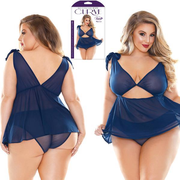 Curve Mavi Shoulder Tie Babydoll And Matching Panty - 1X/2X Boxed - Temptations