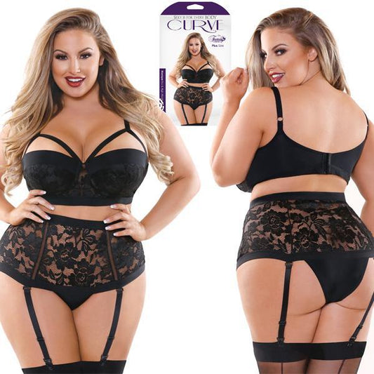 Curve Monique Bra & High Waisted Gartered Panty - 1X/2X Boxed - Temptations