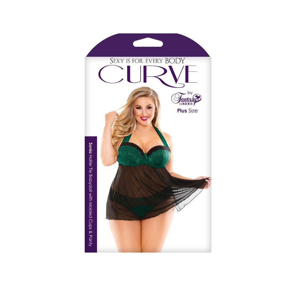 Curve Sonia Halter Tie Babydoll with Molded Cups & Panty - 1X/2X Boxed - Temptations