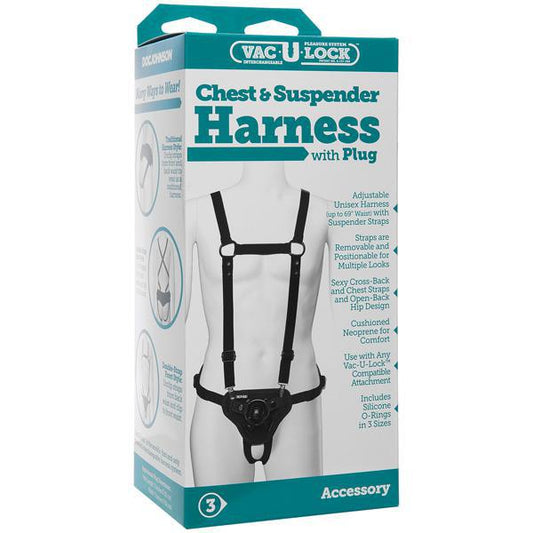 Vac-U-Lock Chest & Suspender Harness With Plug Black