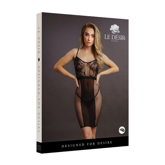 Le Desir Knee-Length Lace And Fishnet Dress Black