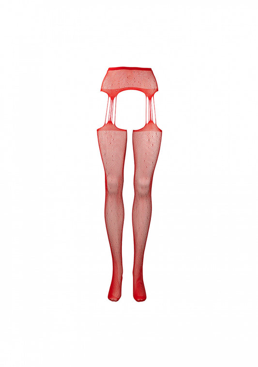 Le Desir Suspender Rhinestone Pantyhose Red - Temptations