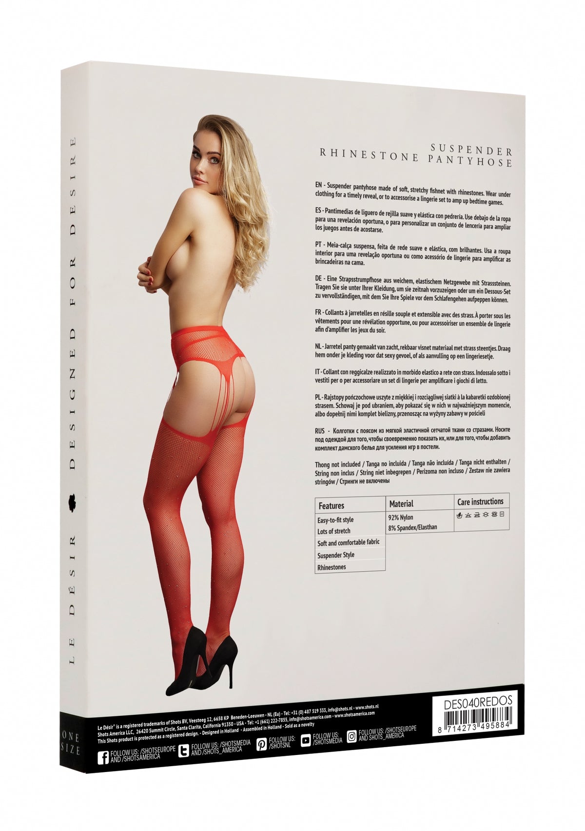 Le Desir Suspender Rhinestone Pantyhose Red - Temptations