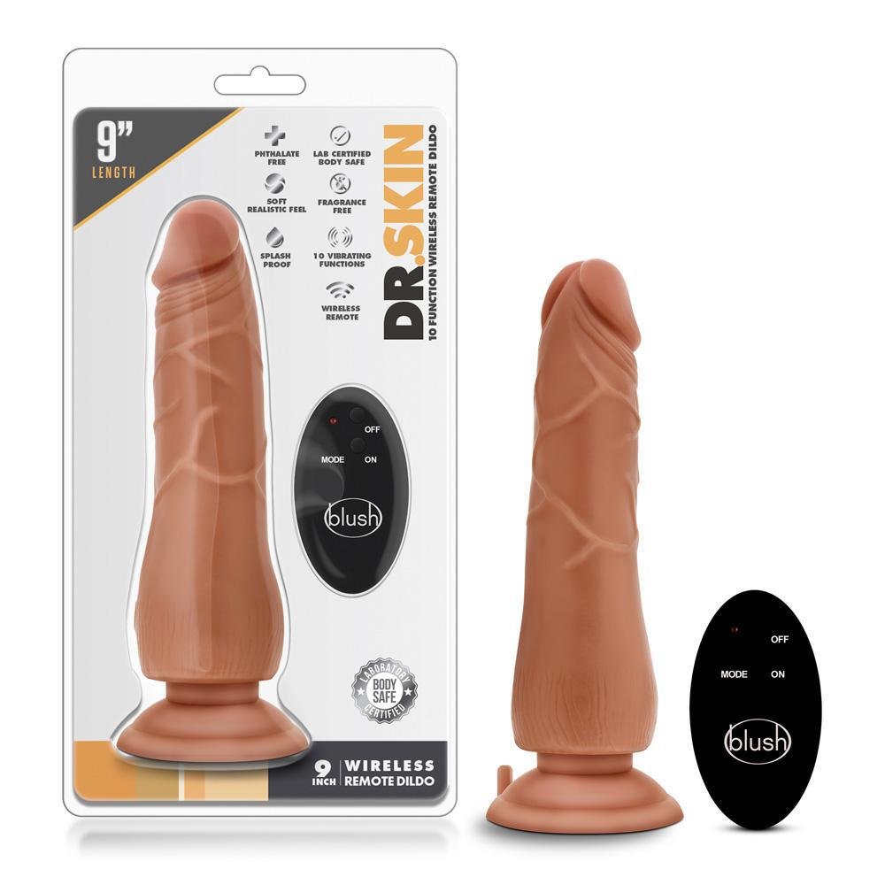DR. SKIN 9'' 10 FUNCTION WIRELESS REMOTE DILDO MOCHA - Temptations