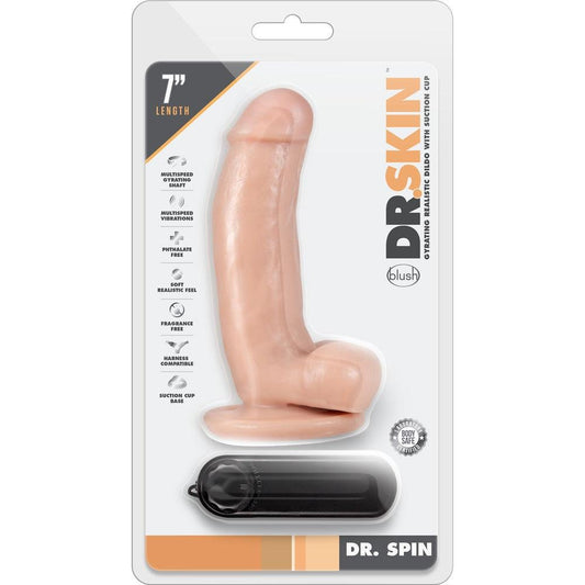 Dr Skin Dr. Spin Gyrating Realistic Dildo with Suction Cup, 7", Vanilla - Temptations