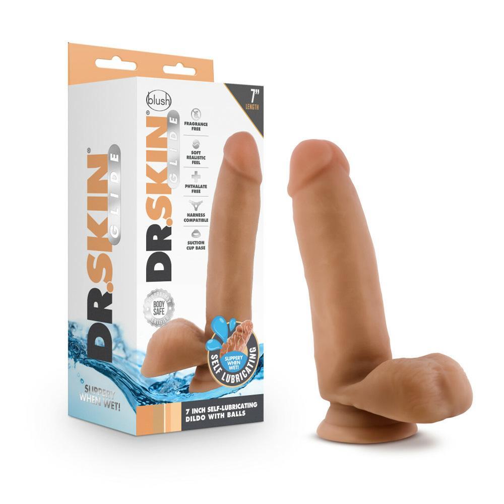 DR. SKIN GLIDE 7'' SELF LUBRICATING DILDO WITH BALLS - Temptations