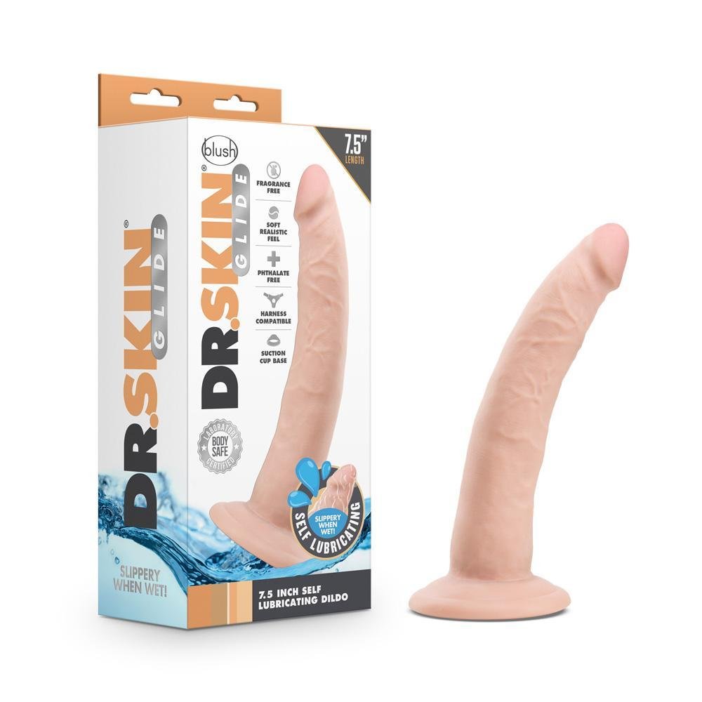 Dr. Skin Glide 7.5'' Self Lubricating Dildo Vanilla - Temptations