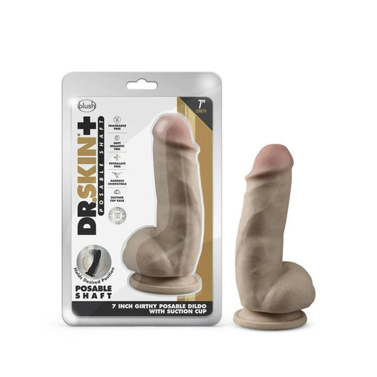 DR. SKIN PLUS 7'' GIRTHY POSABLE DILDO WITH BALLS VANILLA - Temptations