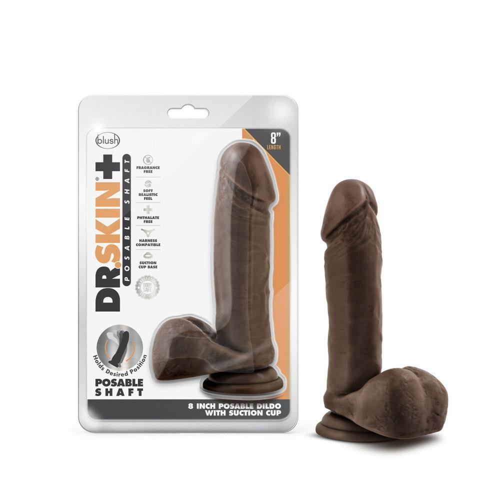 Dr. Skin Plus 8" Posable Dildo With Balls Chocolate - Temptations