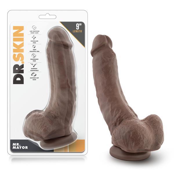 Dr. Skin Mr. Mayor 9" Dildo With Suction Cup Chocolate
