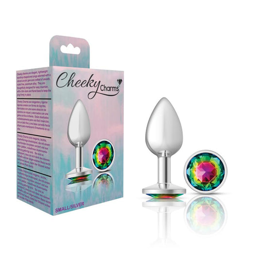 Cheeky Charms Metal Butt Plug Silver Round Rainbow Small