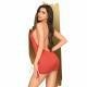Earth - Shaker V - Neck Mini Dress With Side Gathering Including Thong, 2 Pieces Red - Temptations